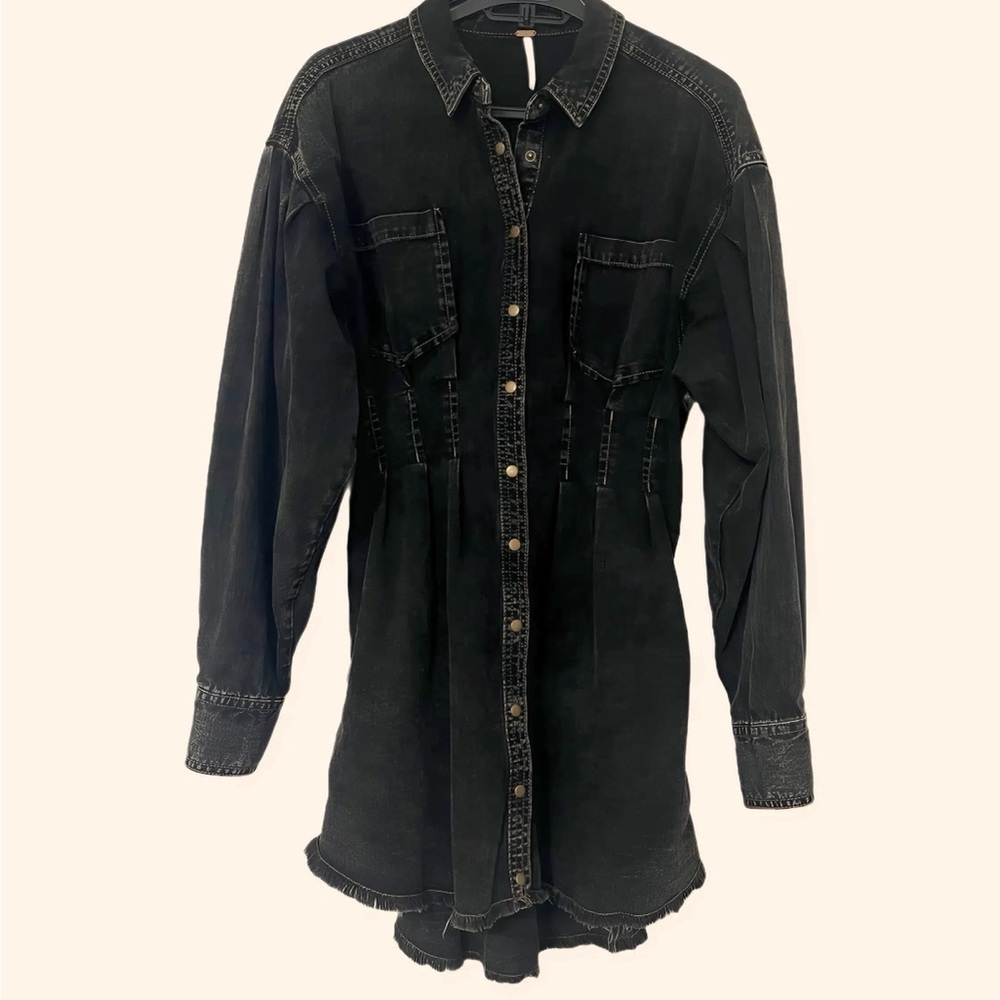 Free People Charcoal Black Denim Shirt Dress